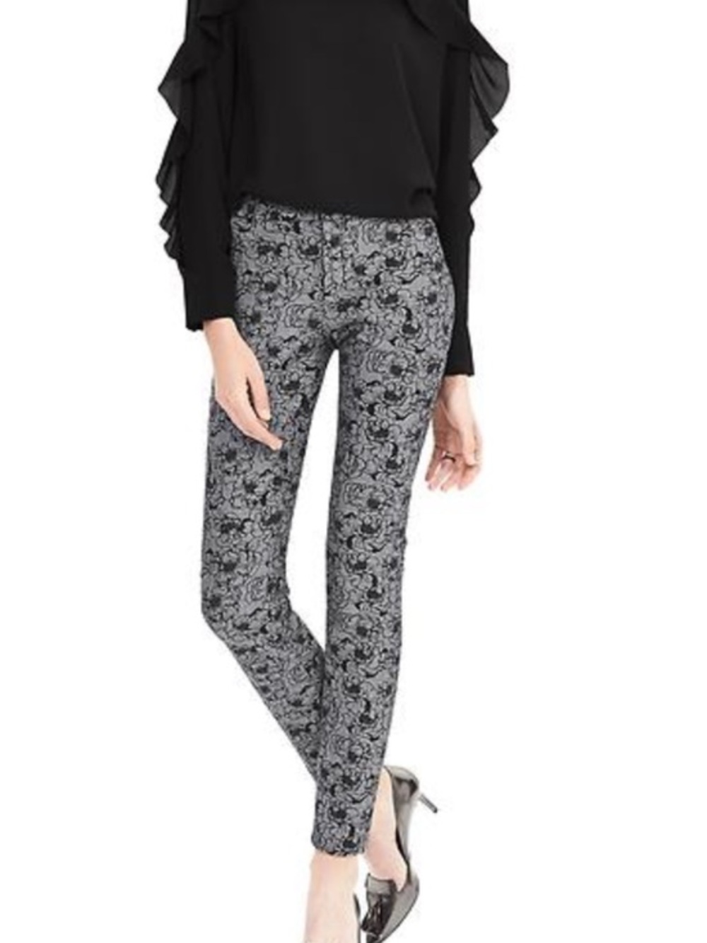Banana Republic RYAN Black & Gray Patterned Classic Trouser Slim Straight Pants
